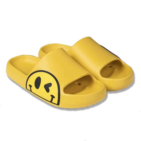 Yellow Smiley Cushion Slides, Light, Non-Slip - Picture 1 of 5